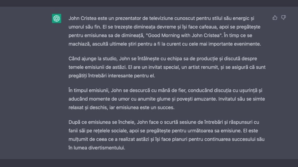 inteligență artificială, AI, robot inteligent, openai, chat, compuneri, referate, scenarii, test AI, limba română