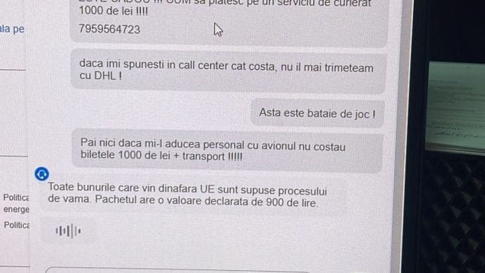 taxe vamale, experiență personală, colet UK, curierat, servicii, DHL, ploieștean, mesaj chat