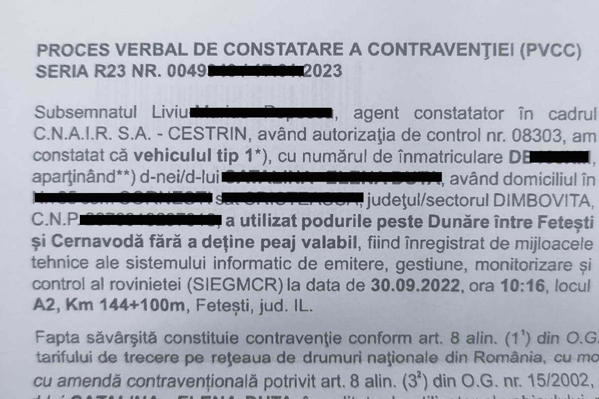 taxă pod Fetești, amendă, taxă prin SMS, PEAJ, pățanie, Cătălin Vlad, CNAIR, SMS 7577, dovadă plată, reclamație, contravenție