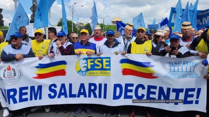 proteste, educație, sindicaliști, grevă generală, Marian Neacșu, creștere salarială, vocația nu ține de foame, profesori, protest 25 mai