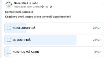 sondaj, grevă în educație, grevă generală, greva profesorilor, creșteri salariale, Facebook, Generația lui John