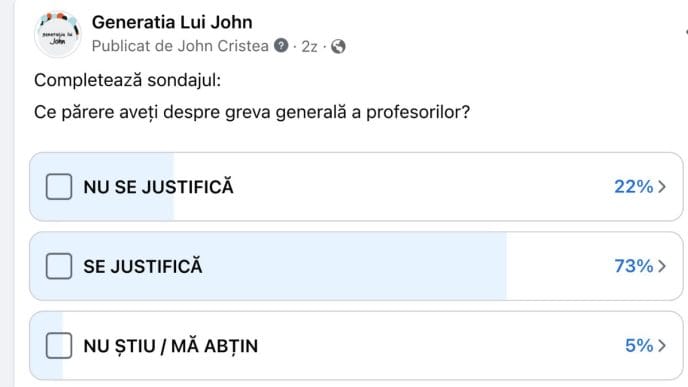 sondaj, grevă în educație, grevă generală, greva profesorilor, creșteri salariale, Facebook, Generația lui John