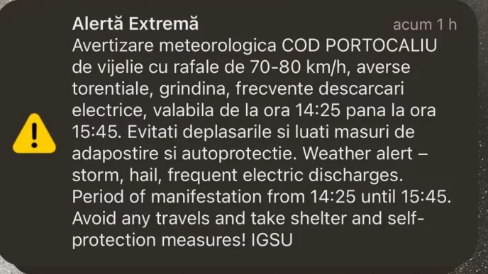 avertizare meteorologică, cod portocaliu, vijelie și rafale, IGSU, alertă maximă, Ploiești, cum funcționează ro-alert