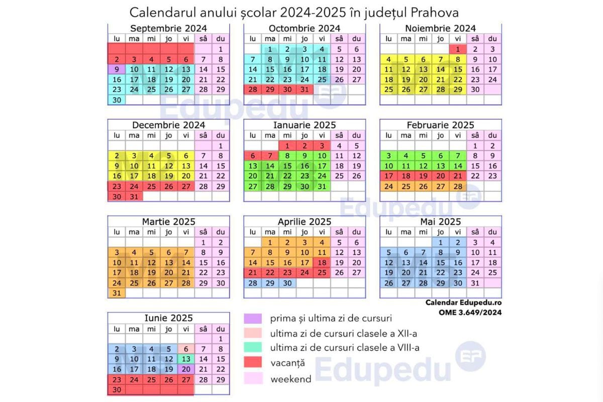 structură an școlar 2024-2025, vacanțe școlare 2024, calendar școlar 2024-2025, Prahova