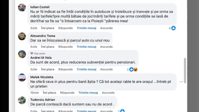 reacții, ploieșteni, majorare preț, preț transport public, TCE Ploiești, aer condiționat, bilet 2025 Ploiești, comnetarii Facebook Generația lui John